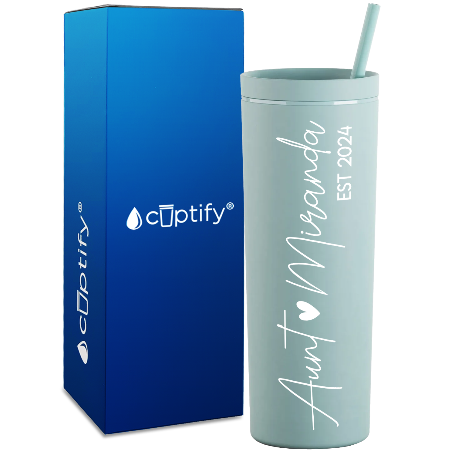 Personalized Aunt Heart Established on 18oz Acrylic Skinny Tumbler