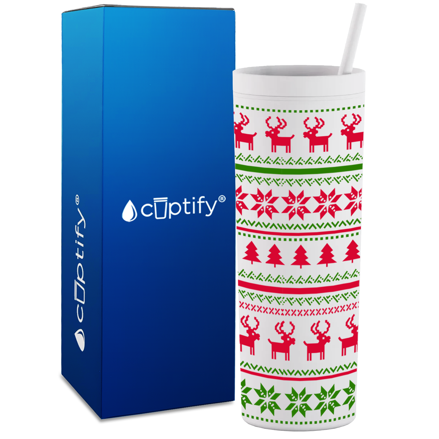 Holiday Sweater on White 18oz Acrylic Skinny Tumbler