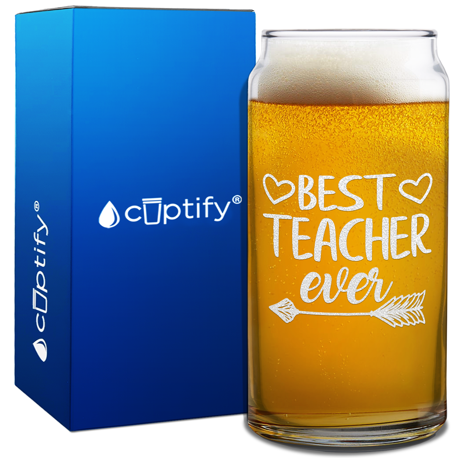 Best Teacher Ever Arrow on 20oz Beer Can Glass