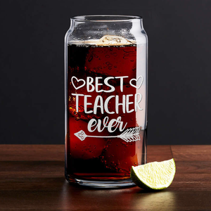 Best Teacher Ever Arrow on 20oz Beer Can Glass