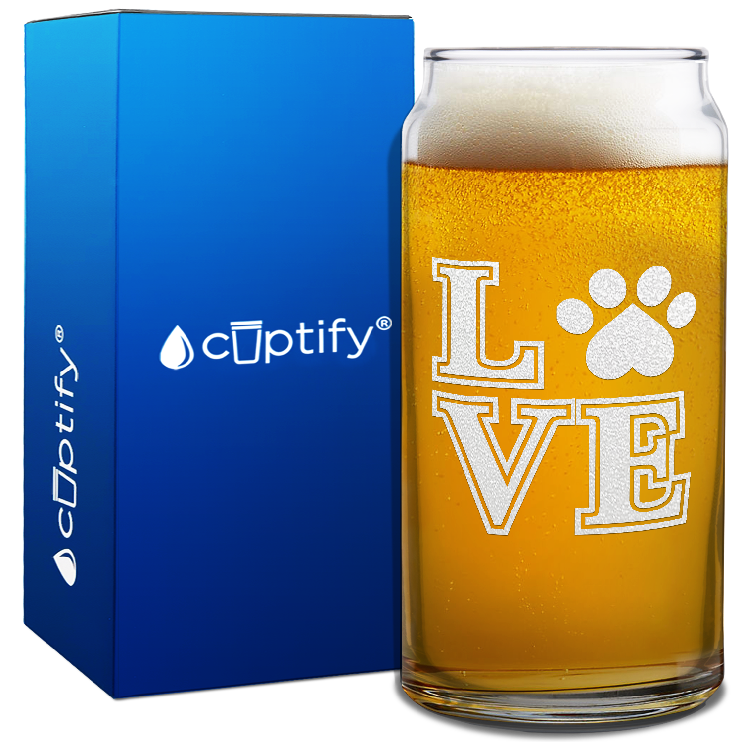 Love Dogs Paw Print Beer Can Glass