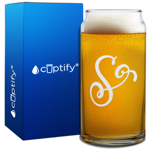 Monogram Curly Initial Letter on 20oz Beer Can Glass