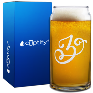 Monogram Curly Initial Letter on 20oz Beer Can Glass