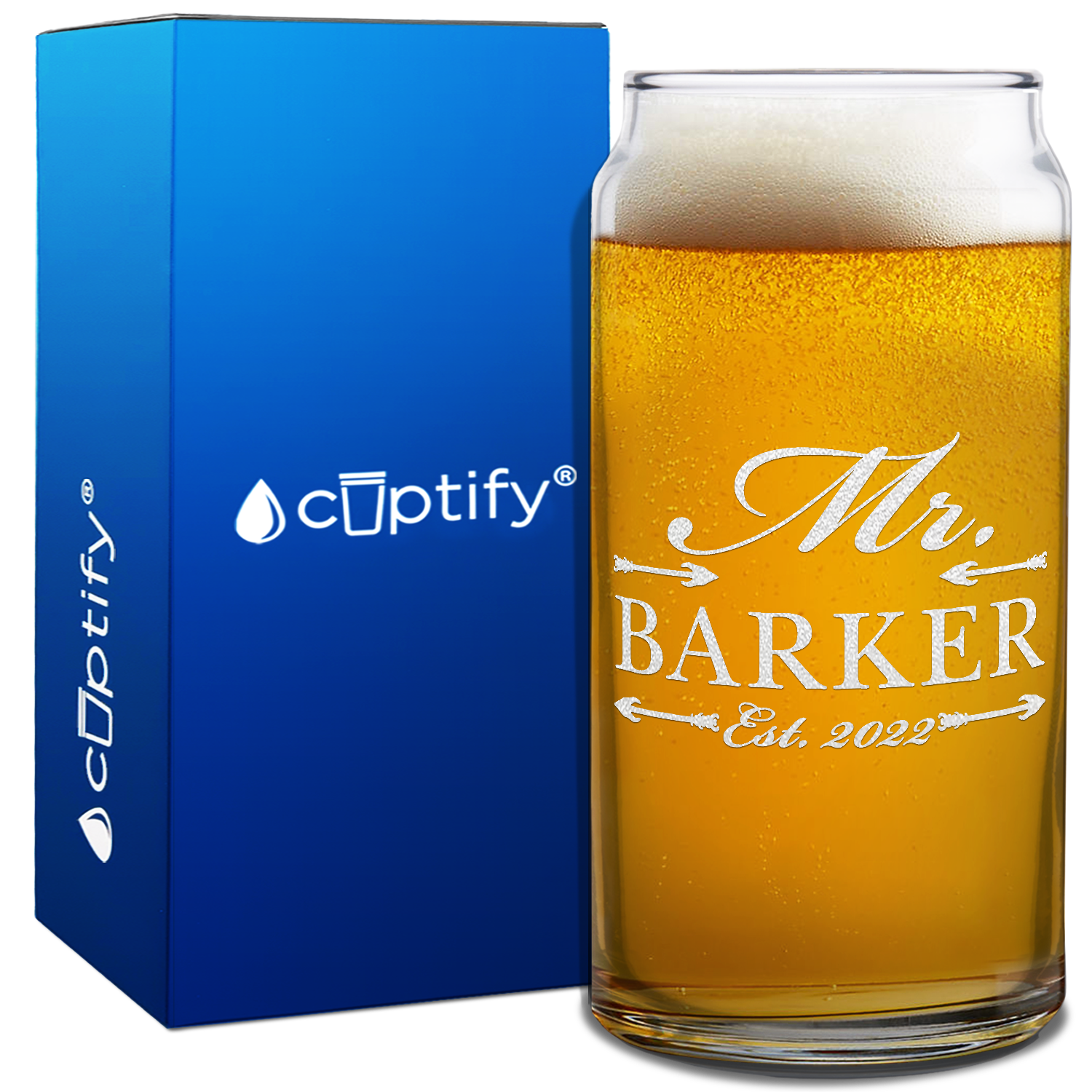 Personalized Mr. Arrows Beer Can Glass