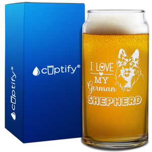 I Love my German Shepherd Beer Can Glass