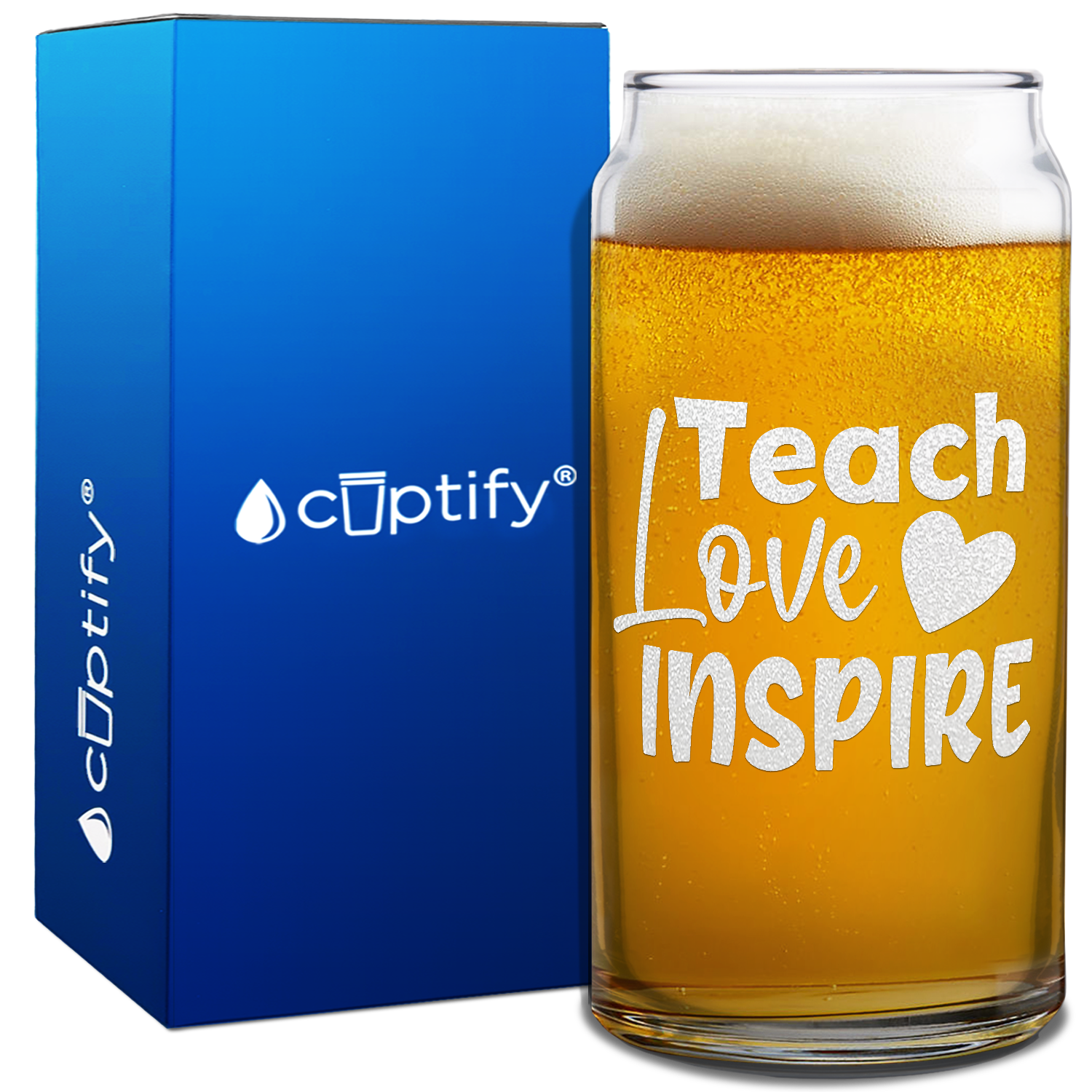 Teach Love Inspire on 20oz Beer Can Glass