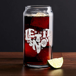 Let it Snow Heart on 20oz Beer Can Glass