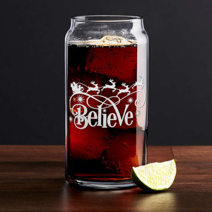 Believe in Stanta on 20oz Beer Can Glass