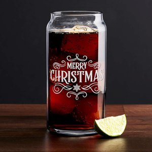 Merry Christmas on 20oz Beer Can Glass