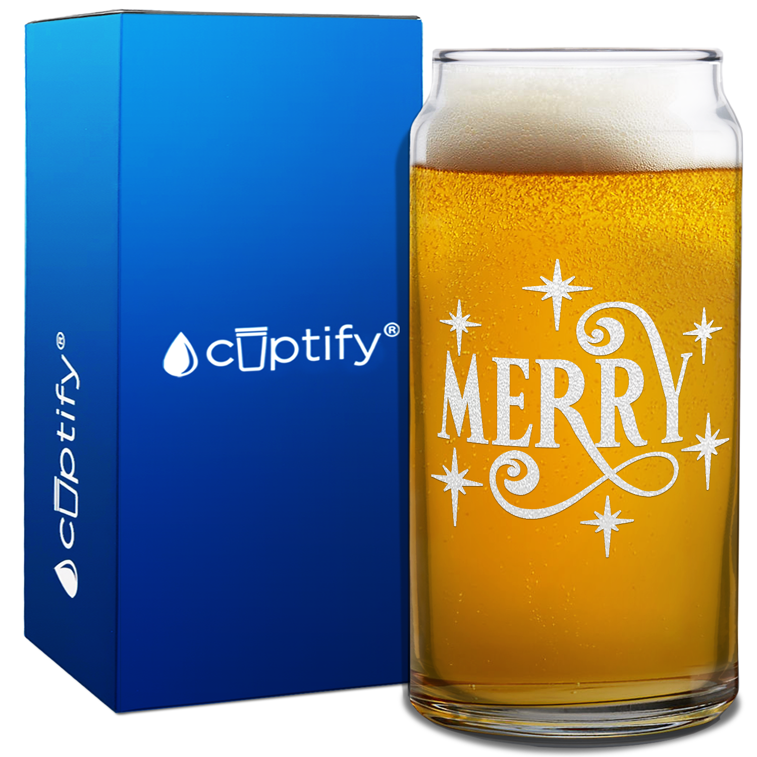 Merry on 20oz Beer Can Glass