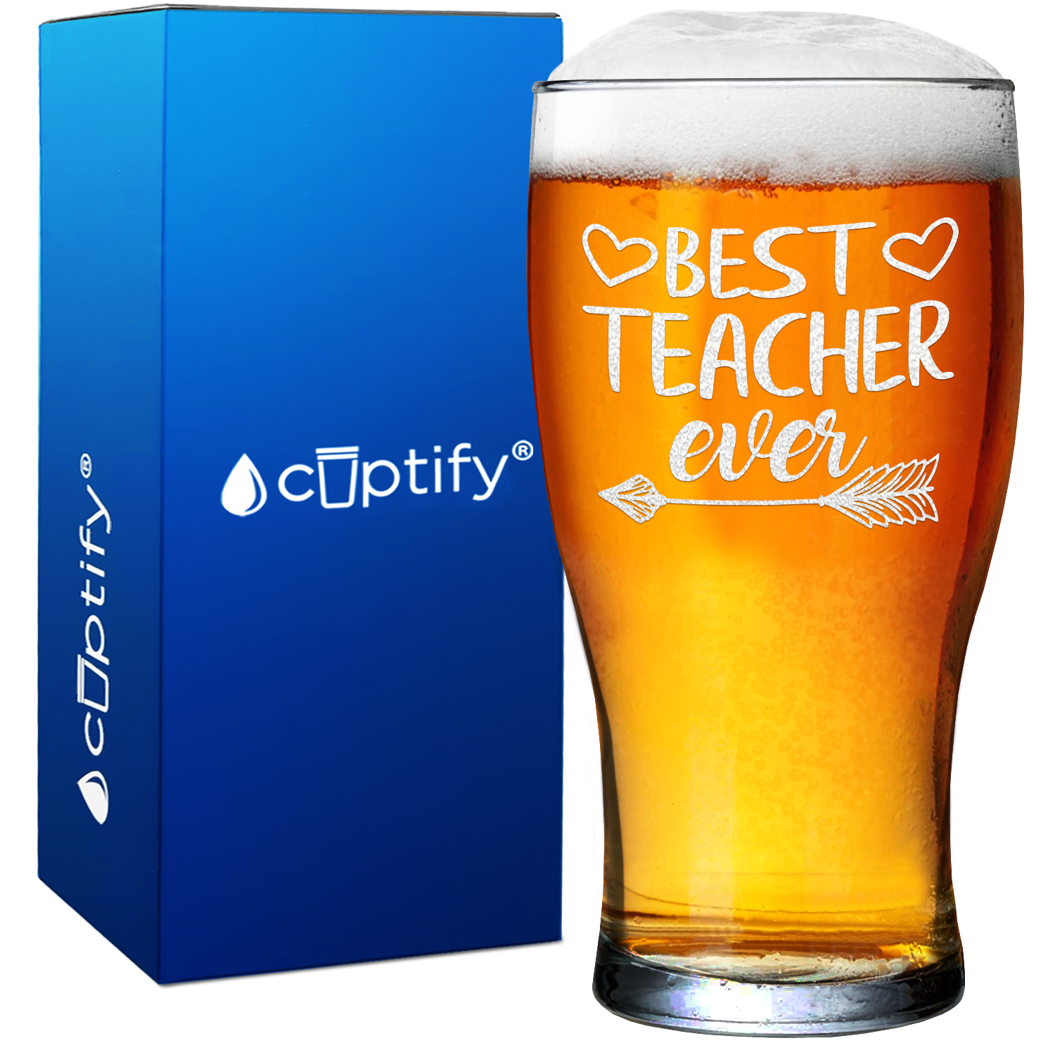 Best Teacher Ever Arrow on 20oz Beer Pub Glass