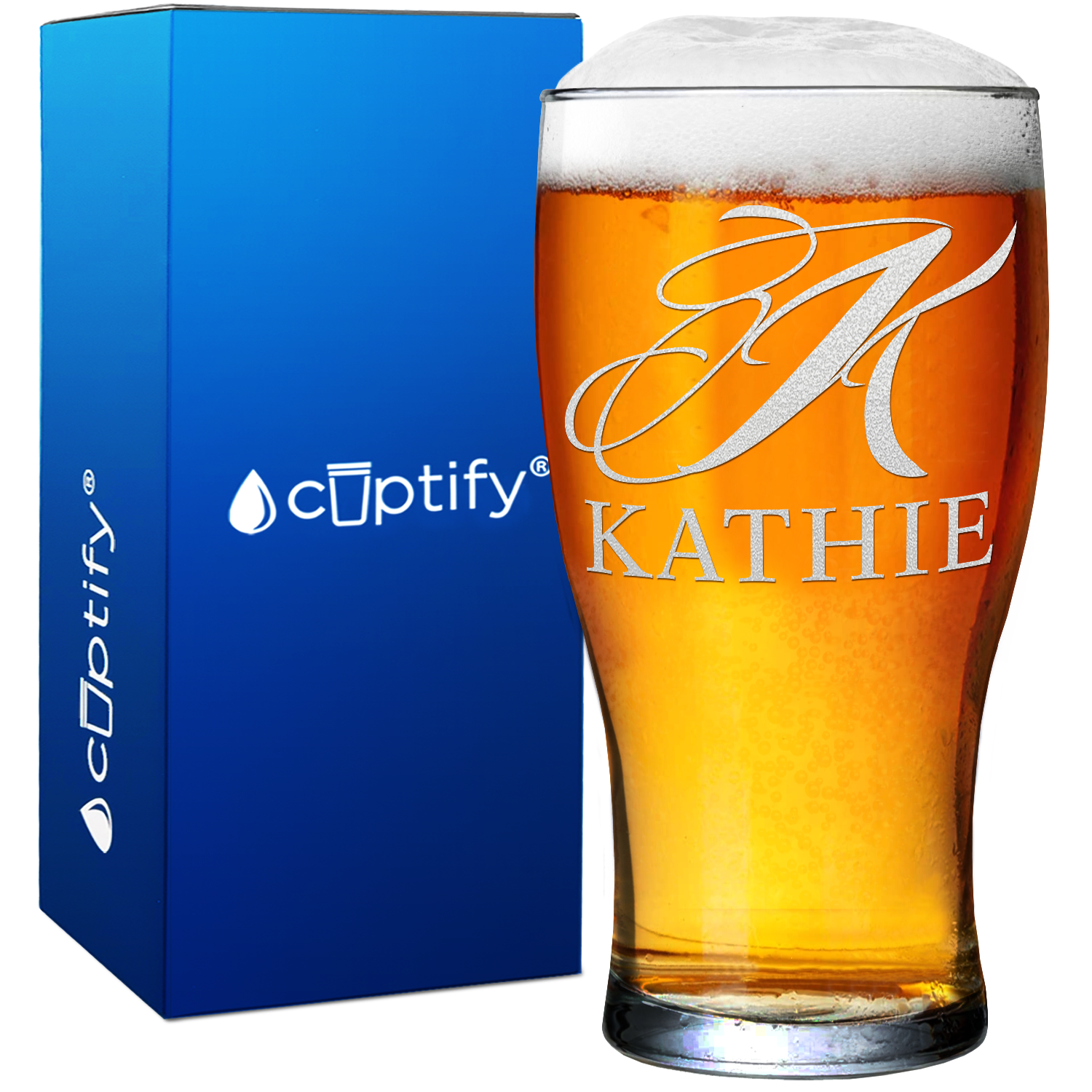 Personalized Script Initial and Name 20oz Beer Pub Glass