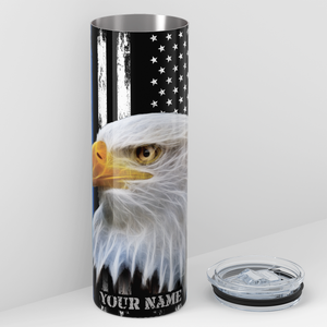 Personalized Police Thin Blue Line Flag with Eagle 20oz Skinny Tumbler