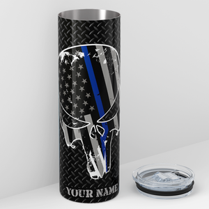 Personalized Thin Blue Line Flag Skull 20oz Skinny Tumbler