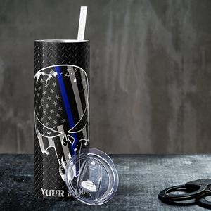 Personalized Thin Blue Line Flag Skull 20oz Skinny Tumbler