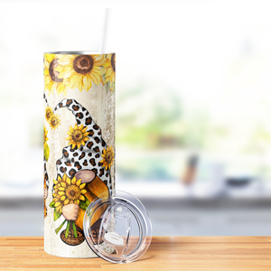 Leopard Print Sunflower Gnomes 20oz Skinny Tumbler