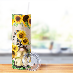 Brown Leopard Print Sunflower Gnomes 20oz Skinny Tumbler