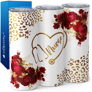 Nurse Sunflowers Floral Leopard 20oz Skinny Tumbler