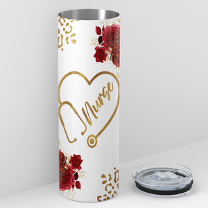 Nurse Sunflowers Floral Leopard 20oz Skinny Tumbler