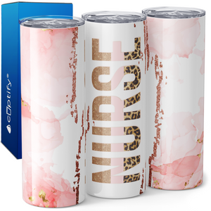 Nurse Leopard Print on Pink Marble 20oz Skinny Tumbler