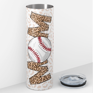 Baseball Mom Leopard Print Text 20oz Skinny Tumbler