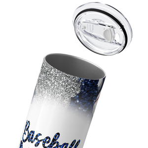 Baseball Mom Blue and Silver Glitter 20oz Skinny Tumbler