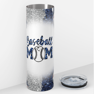 Baseball Mom Blue and Silver Glitter 20oz Skinny Tumbler