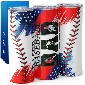 Baseball Dad Red Blue Stripes and Stars 20oz Skinny Tumbler