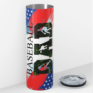 Baseball Dad Red Blue Stripes and Stars 20oz Skinny Tumbler