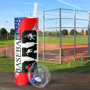 Baseball Dad Red Blue Stripes and Stars 20oz Skinny Tumbler