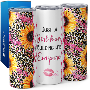 Just a Girl Boss on Leopard Print Sunflowers 20oz Skinny Tumbler