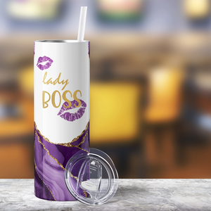 Lady Boss on Purple Marble 20oz Skinny Tumbler