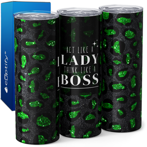 Act Like a Lady Boss Green Leopard 20oz Skinny Tumbler