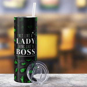 Act Like a Lady Boss Green Leopard 20oz Skinny Tumbler