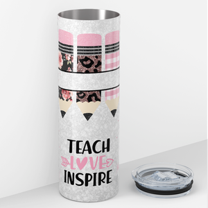 Personalized Teacher Love Inspire on Pink Leopard 20oz Skinny Tumbler