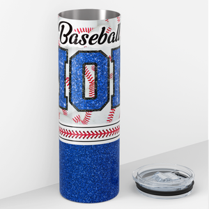 Baseball Mom Blue Glitter 20oz Skinny Tumbler