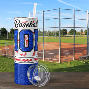 Baseball Mom Blue Glitter 20oz Skinny Tumbler