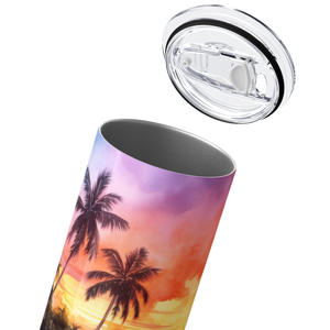 Personalized Beach Sunset with Palm Trees 20oz Skinny Tumbler