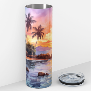 Personalized Beach Sunset with Palm Trees 20oz Skinny Tumbler