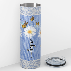 Faith Hope Love Daisies on Blue Linen 20oz Skinny Tumbler