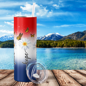 Faith Hope Love Daises Red White and Blue 20oz Skinny Tumbler