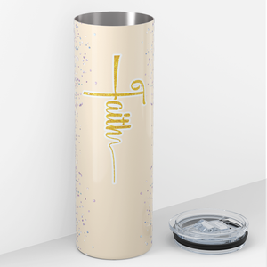 Faith with Blue Glitter 20oz Skinny Tumbler