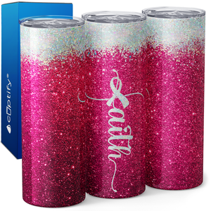 Pink Glitter with White Glitter 20oz Skinny Tumbler