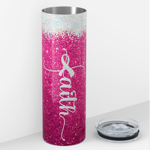 Pink Glitter with White Glitter 20oz Skinny Tumbler