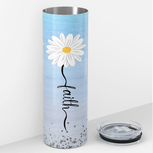 Love Faith Hope Daises on Blue 20oz Skinny Tumbler