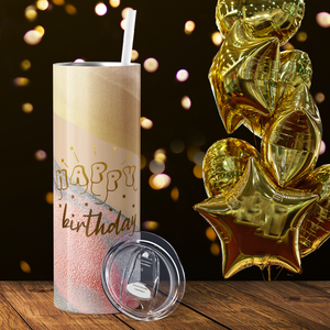 Happy Birthday on Marble 20oz Skinny Tumbler