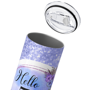 Hello 50 on Blue Glitter 20oz Skinny Tumbler