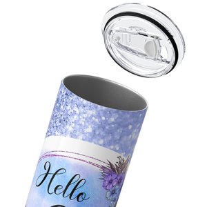 Hello 60 on Blue Glitter 20oz Skinny Tumbler