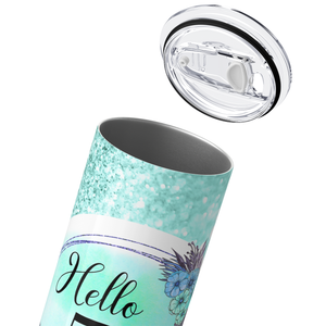 Hello 50 on Green Glitter 20oz Skinny Tumbler