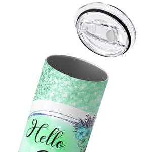 Hello 60 on Green Glitter 20oz Skinny Tumbler